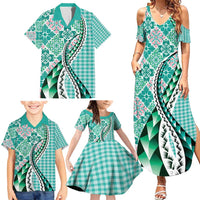 Aloha Vintage Palaka Floral Hawaiian Quilt Family Matching Summer Maxi Dress and Hawaiian Shirt Polu Motif - Polynesian Pride