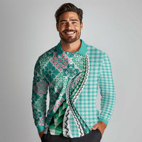 Aloha Vintage Palaka Floral Hawaiian Quilt Long Sleeve Polo Shirt Polu Motif - Polynesian Pride