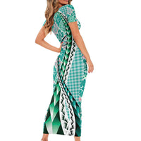 Aloha Vintage Palaka Floral Hawaiian Quilt Short Sleeve Bodycon Dress Polu Motif LT9 - Polynesian Pride