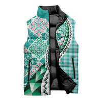 Aloha Vintage Palaka Floral Hawaiian Quilt Sleeveless Puffer Jacket Polu Motif - Polynesian Pride