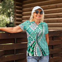 Aloha Vintage Palaka Floral Hawaiian Quilt Women Polo Shirt Polu Motif - Polynesian Pride