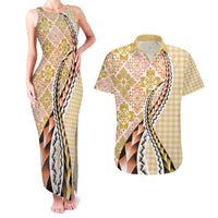 Aloha Vintage Palaka Floral Hawaiian Quilt Couples Matching Tank Maxi Dress and Hawaiian Shirt Melemele Motif LT9 Yellow - Polynesian Pride