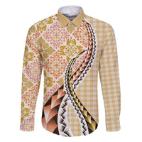 Aloha Vintage Palaka Floral Hawaiian Quilt Family Matching Long Sleeve Bodycon Dress and Hawaiian Shirt Melemele Motif LT9 Dad's Shirt - Long Sleeve Yellow - Polynesian Pride