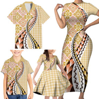 Aloha Vintage Palaka Floral Hawaiian Quilt Family Matching Short Sleeve Bodycon Dress and Hawaiian Shirt Melemele Motif LT9 - Polynesian Pride