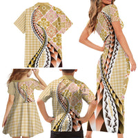 Aloha Vintage Palaka Floral Hawaiian Quilt Family Matching Short Sleeve Bodycon Dress and Hawaiian Shirt Melemele Motif LT9 - Polynesian Pride