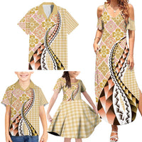 Aloha Vintage Palaka Floral Hawaiian Quilt Family Matching Summer Maxi Dress and Hawaiian Shirt Melemele Motif - Polynesian Pride