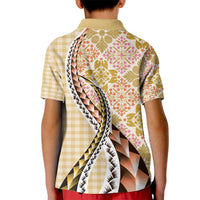 Aloha Vintage Palaka Floral Hawaiian Quilt Kid Polo Shirt Melemele Motif - Polynesian Pride