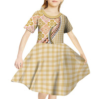 Aloha Vintage Palaka Floral Hawaiian Quilt Kid Short Sleeve Dress Melemele Motif LT9 - Polynesian Pride