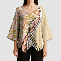 Aloha Vintage Palaka Floral Hawaiian Quilt Kimono Sleeve Blouse Melemele Motif - Polynesian Pride