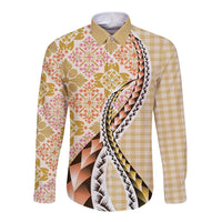Aloha Vintage Palaka Floral Hawaiian Quilt Long Sleeve Button Shirt Melemele Motif - Polynesian Pride