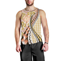 Aloha Vintage Palaka Floral Hawaiian Quilt Men Tank Top Melemele Motif - Polynesian Pride