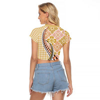 Aloha Vintage Palaka Floral Hawaiian Quilt Raglan Cropped T Shirt Melemele Motif - Polynesian Pride