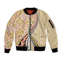 Aloha Vintage Palaka Floral Hawaiian Quilt Sleeve Zip Bomber Jacket Melemele Motif - Polynesian Pride