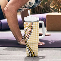 Aloha Vintage Palaka Floral Hawaiian Quilt Tumbler With Handle Melemele Motif - Polynesian Pride