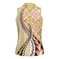Aloha Vintage Palaka Floral Hawaiian Quilt Women Sleeveless Polo Shirt Melemele Motif - Polynesian Pride