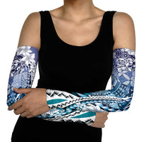 Aloha Vintage Plumeria Hawaiian Tapa Pattern Arm Sleeves Blue Hawaiian Tapa Pattern - Polynesian Pride