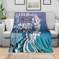 Aloha Vintage Plumeria Hawaiian Tapa Pattern Blanket Blue Hawaiian Tapa Pattern - Polynesian Pride