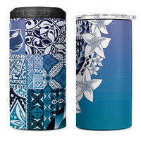 Aloha Vintage Plumeria Hawaiian Tapa Pattern 4 in 1 Can Cooler Tumbler Blue Hawaiian Tapa Pattern - Polynesian Pride