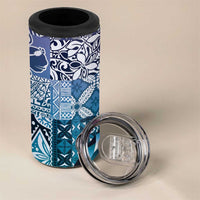 Aloha Vintage Plumeria Hawaiian Tapa Pattern 4 in 1 Can Cooler Tumbler Blue Hawaiian Tapa Pattern - Polynesian Pride
