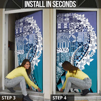 Aloha Vintage Plumeria Hawaiian Tapa Pattern Door Cover Blue Hawaiian Tapa Pattern - Polynesian Pride