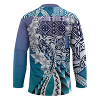 Aloha Vintage Plumeria Hawaiian Tapa Pattern Hockey Jersey Blue Hawaiian Tapa Pattern - Polynesian Pride