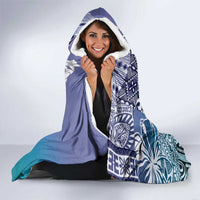Aloha Vintage Plumeria Hawaiian Tapa Pattern Hooded Blanket Blue Hawaiian Tapa Pattern - Polynesian Pride