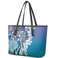 Aloha Vintage Plumeria Hawaiian Tapa Pattern Leather Tote Bag Blue Hawaiian Tapa Pattern - Polynesian Pride