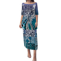 Aloha Vintage Plumeria Hawaiian Tapa Pattern Puletasi Blue Hawaiian Tapa Pattern - Polynesian Pride