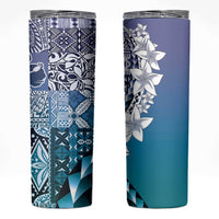 Aloha Vintage Plumeria Hawaiian Tapa Pattern Skinny Tumbler Blue Hawaiian Tapa Pattern - Polynesian Pride