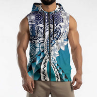 Aloha Vintage Plumeria Hawaiian Tapa Pattern Sleeveless Zip Hoodie Blue Hawaiian Tapa Pattern LT9