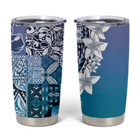 Aloha Vintage Plumeria Hawaiian Tapa Pattern Tumbler Cup Blue Hawaiian Tapa Pattern - Polynesian Pride