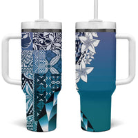 Aloha Vintage Plumeria Hawaiian Tapa Pattern Tumbler With Handle Blue Hawaiian Tapa Pattern - Polynesian Pride