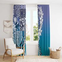 Aloha Vintage Plumeria Hawaiian Tapa Pattern Window Curtain Blue Hawaiian Tapa Pattern - Polynesian Pride