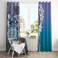 Aloha Vintage Plumeria Hawaiian Tapa Pattern Window Curtain Blue Hawaiian Tapa Pattern - Polynesian Pride