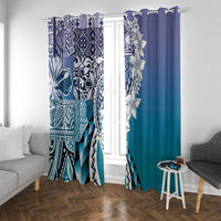Aloha Vintage Plumeria Hawaiian Tapa Pattern Window Curtain Blue Hawaiian Tapa Pattern - Polynesian Pride
