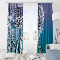 Aloha Vintage Plumeria Hawaiian Tapa Pattern Window Curtain Blue Hawaiian Tapa Pattern - Polynesian Pride