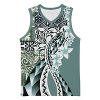 Aloha Vintage Plumeria Hawaiian Tapa Pattern Basketball Jersey Dark Turquoise Hawaiian Tapa Pattern - Polynesian Pride
