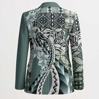 Aloha Vintage Plumeria Hawaiian Tapa Pattern Blazer Dark Turquoise Hawaiian Tapa Pattern - Polynesian Pride
