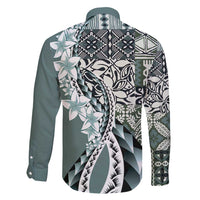 Aloha Vintage Plumeria Hawaiian Tapa Pattern Family Matching Long Sleeve Bodycon Dress and Hawaiian Shirt Dark Turquoise Hawaiian Tapa Pattern LT9 - Polynesian Pride