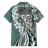 Aloha Vintage Plumeria Hawaiian Tapa Pattern Family Matching Short Sleeve Bodycon Dress and Hawaiian Shirt Dark Turquoise Hawaiian Tapa Pattern LT9 - Polynesian Pride