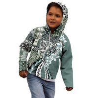 Aloha Vintage Plumeria Hawaiian Tapa Pattern Kid Hoodie Dark Turquoise Hawaiian Tapa Pattern - Polynesian Pride