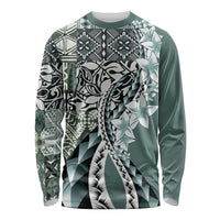 Aloha Vintage Plumeria Hawaiian Tapa Pattern Long Sleeve Shirt Dark Turquoise Hawaiian Tapa Pattern - Polynesian Pride