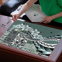 Aloha Vintage Plumeria Hawaiian Tapa Pattern Puzzle Dark Turquoise Hawaiian Tapa Pattern - Polynesian Pride