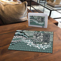 Aloha Vintage Plumeria Hawaiian Tapa Pattern Puzzle Dark Turquoise Hawaiian Tapa Pattern - Polynesian Pride