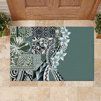 Aloha Vintage Plumeria Hawaiian Tapa Pattern Rubber Doormat Dark Turquoise Hawaiian Tapa Pattern - Polynesian Pride