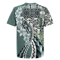 Aloha Vintage Plumeria Hawaiian Tapa Pattern Rugby Jersey Dark Turquoise Hawaiian Tapa Pattern - Polynesian Pride