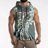 Aloha Vintage Plumeria Hawaiian Tapa Pattern Sleeveless Zip Hoodie Dark Turquoise Hawaiian Tapa Pattern - Polynesian Pride