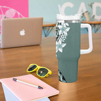 Aloha Vintage Plumeria Hawaiian Tapa Pattern Tumbler With Handle Dark Turquoise Hawaiian Tapa Pattern - Polynesian Pride