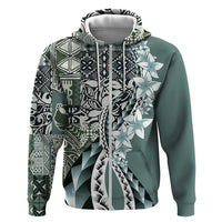 Aloha Vintage Plumeria Hawaiian Tapa Pattern Zip Hoodie Dark Turquoise Hawaiian Tapa Pattern - Polynesian Pride