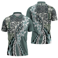 Aloha Vintage Plumeria Hawaiian Tapa Pattern Zipper Polo Shirt Dark Turquoise Hawaiian Tapa Pattern - Polynesian Pride